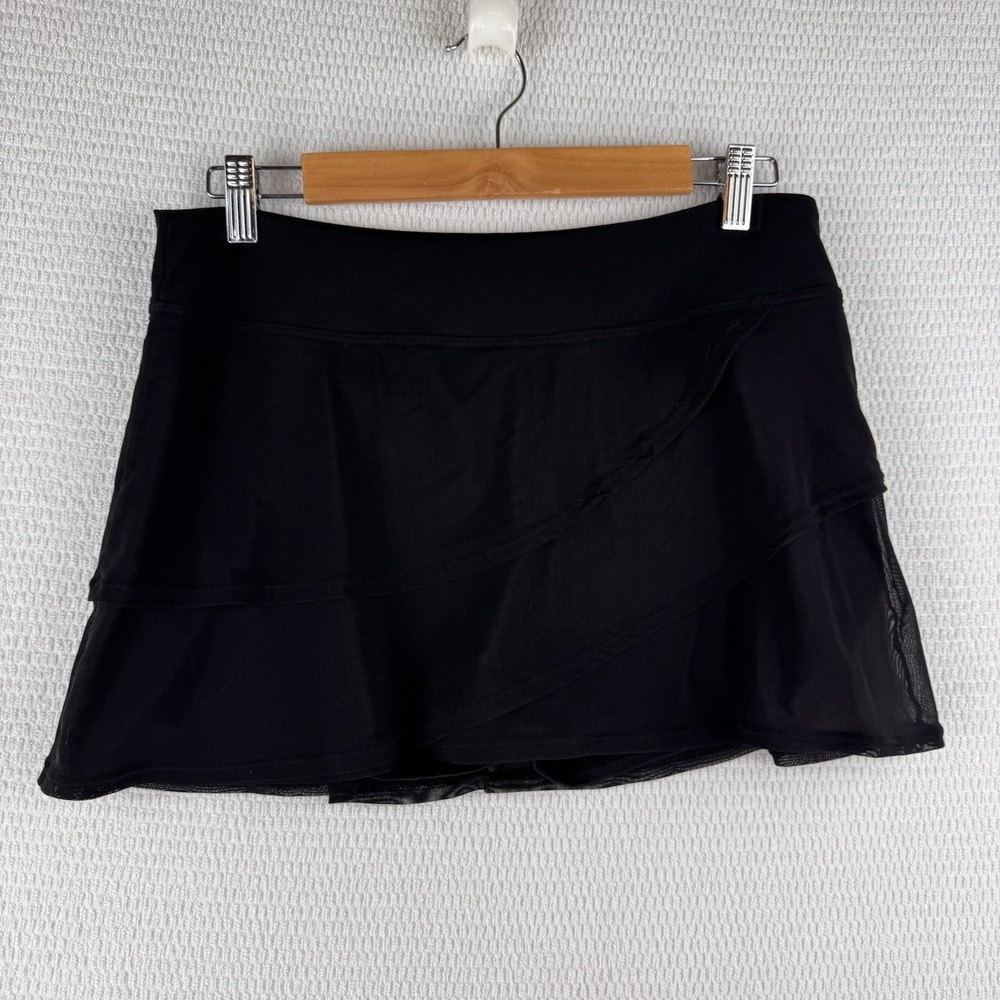 Coco Reef Illusion Overlay Swim Skirt Black Tiered Ruffle Women's size L